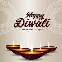 feliz diwali o festival da luz sobre fundo branco com diwali diya vetor