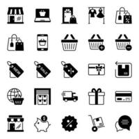 glifo ícones para compras e comércio eletrônico. vetor