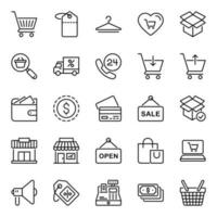 esboço ícones para compras e comércio eletrônico. vetor