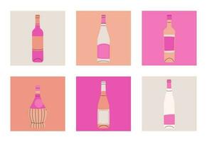 conjunto do vetor plano garrafas do vinho. etiquetas sem títulos. ilustração para Barra ou restaurante cardápio Projeto. branco, pêssego, Rosa.