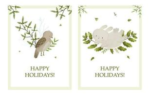 Novo ano e Natal cartões, fofa infantil mão pintado ilustração vetor