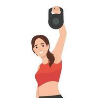 mulher fazendo solteiro braço kettlebell arrebatar exercício. plano vetor ilustração isolado em branco fundo.