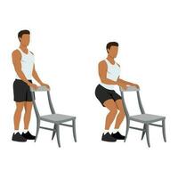 homem fazendo cadeira agachamento exercício. parcial ou metade agachamento com cadeira para atleta vetor