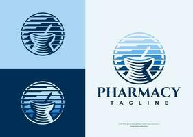 luxo argamassa e pilão logotipo Projeto modelo. moderno círculo farmacia logotipo marca. vetor