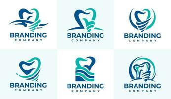 conjunto do luxo dental implantar logotipo Projeto. moderno dentista logotipo branding. vetor