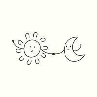 vetor ilustração do Sol e lua, amizade dentro rabisco estilo.