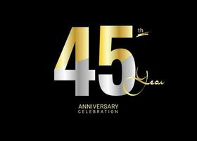 45 anos aniversário celebração ouro e prata vetor modelo, 45 número logotipo projeto, 45º aniversário logotipo, logótipo aniversário, vetor aniversário para celebração, poster, convite cartão