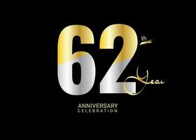 62 anos aniversário celebração ouro e prata vetor modelo, 62 número logotipo projeto, 62º aniversário logotipo, logótipo aniversário, vetor aniversário para celebração, poster, convite cartão