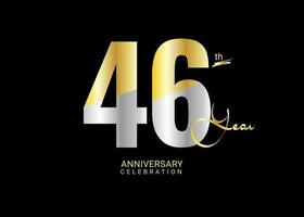 46 anos aniversário celebração ouro e prata vetor modelo, 46 número logotipo projeto, 46º aniversário logotipo, logótipo aniversário, vetor aniversário para celebração, poster, convite cartão