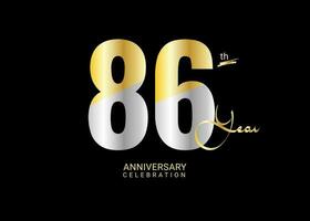 86 anos aniversário celebração ouro e prata vetor modelo, 86 número logotipo projeto, 86º aniversário logotipo, logótipo aniversário, vetor aniversário para celebração, poster, convite cartão