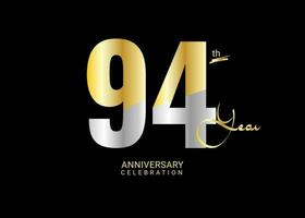 94 anos aniversário celebração ouro e prata vetor modelo, 94 número logotipo projeto, 94º aniversário logotipo, logótipo aniversário, vetor aniversário para celebração, poster, convite cartão