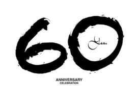 60. anos aniversário celebração vetor modelo, 60. número logotipo projeto, 60 aniversário, Preto letras números escova desenhando mão desenhado esboço, Preto número, aniversário vetor ilustração