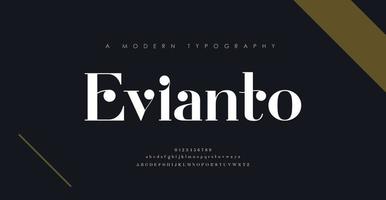 elegante alfabeto letras fonte e número. letras clássicas designs de moda mínimos. fonte serif moderna tipografia vetor