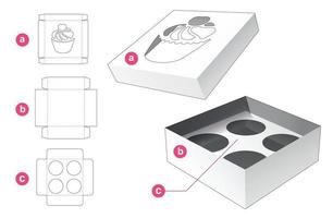 caixa de bolo de xícara com tampa e inserir modelo de corte de suporte vetor