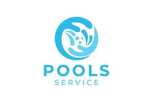 natação piscina serviço logotipo com limpeza piscina e manutenção conceito. vetor