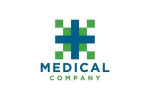 moderno cuidados de saúde médico logotipo. geométrico linear arredondado Cruz placa saúde ícone. vetor
