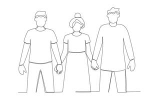 uma mulher segurando mãos com dois homens vetor
