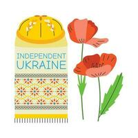 pão. bordado toalha com a texto independente Ucrânia. papoula flores vetor