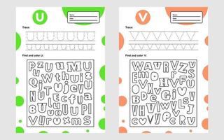 definir planilha de letras de rastreamento a4 para crianças em idade pré-escolar e jogo em idade escolar para crianças encontrar e colorir vetor