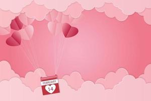 dia dos namorados, balão em forma de coração flutuando no céu, fundo rosa, papel de arte vetor