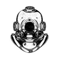 ilustração vetorial desenhada à mão com capacete de mergulhador vintage vetor