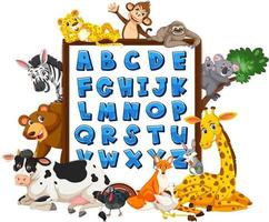 quadro do alfabeto de a a z com animais selvagens vetor