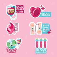 coleção de adesivos do dia mundial do doador de sangue vetor