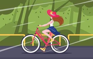 linda mulher andando de bicicleta na bicicleta de estrada vetor