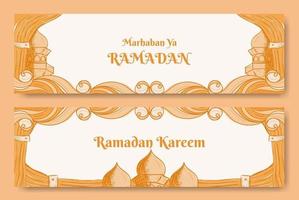 desenho de banner ramadan kareem com ilustração desenhada à mão de ornamento islâmico vetor