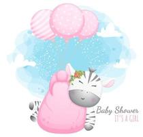 chá de bebê é uma menina. zebra bebê fofo com vetor premium de balões