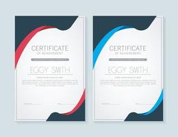 modelos modernos de certificado vermelho e azul com onda abstrata vetor