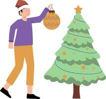 a Garoto é decoração a Natal árvore. vetor