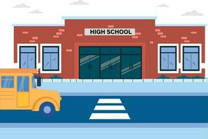 a escola ônibus é estacionado dentro frente do a escola. vetor