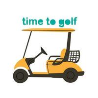 golfe buggy isolado em branco fundo. a partir de Tempo para golfe coleção. plano amarelo golfe carro. vetor