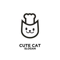 gato chef fofo, design de ícone de logotipo de vetor chef animal de estimação