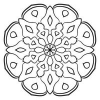 mandala de flor de contorno preto. doodle redondo elemento decorativo para livro de colorir isolado no fundo branco. círculo geométrico floral. vetor