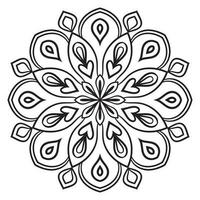 mandala de flor de contorno preto. doodle redondo elemento decorativo para livro de colorir isolado no fundo branco. círculo geométrico floral. vetor