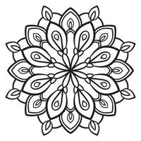 mandala de flor de contorno preto. doodle redondo elemento decorativo para livro de colorir isolado no fundo branco. círculo geométrico floral. vetor