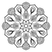 mandala de flor de contorno preto. doodle redondo elemento decorativo para livro de colorir isolado no fundo branco. círculo geométrico floral. vetor