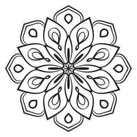 mandala de flor de contorno preto. doodle redondo elemento decorativo para livro de colorir isolado no fundo branco. círculo geométrico floral. vetor