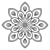 mandala de flor de contorno preto. doodle redondo elemento decorativo para livro de colorir isolado no fundo branco. círculo geométrico floral. vetor