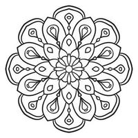 mandala de flor de contorno preto. doodle redondo elemento decorativo para livro de colorir isolado no fundo branco. círculo geométrico floral. vetor