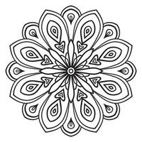 mandala de flor de contorno preto. doodle redondo elemento decorativo para livro de colorir isolado no fundo branco. círculo geométrico floral. vetor