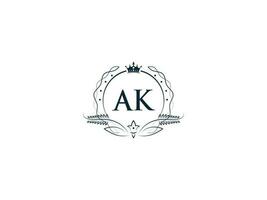 tipográfico ak feminino coroa logotipo, único ak ka círculo carta logotipo Projeto vetor