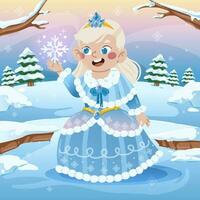pequeno neve Princesa com azul vestir vetor
