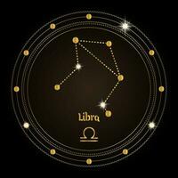 libra, a constelação do signo do zodíaco no círculo mágico cósmico. design dourado em um fundo escuro. vetor