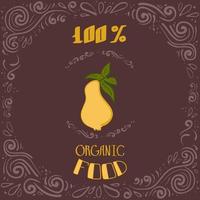 esta é uma ilustração do doodle de uma pêra com padrões vintage e inscrições 100% de alimentos orgânicos vetor