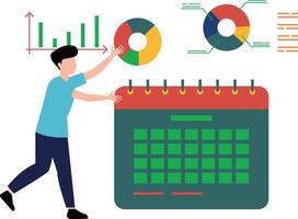 a Garoto é analisando a gráfico calendário. vetor