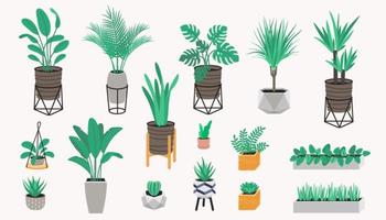 coleção de plantas em vasos em estilo loft vetor