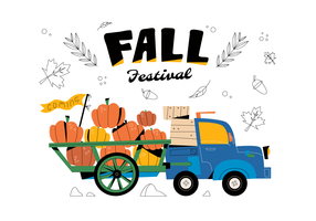 Hayrides carregando abóboras Vector fundo plano Festival de outono